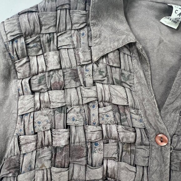 Vintage 90s Country Wear Casuals Cottagecore Fairy Taupe Floral Weave Shirt / XL - Picture 5 of 9